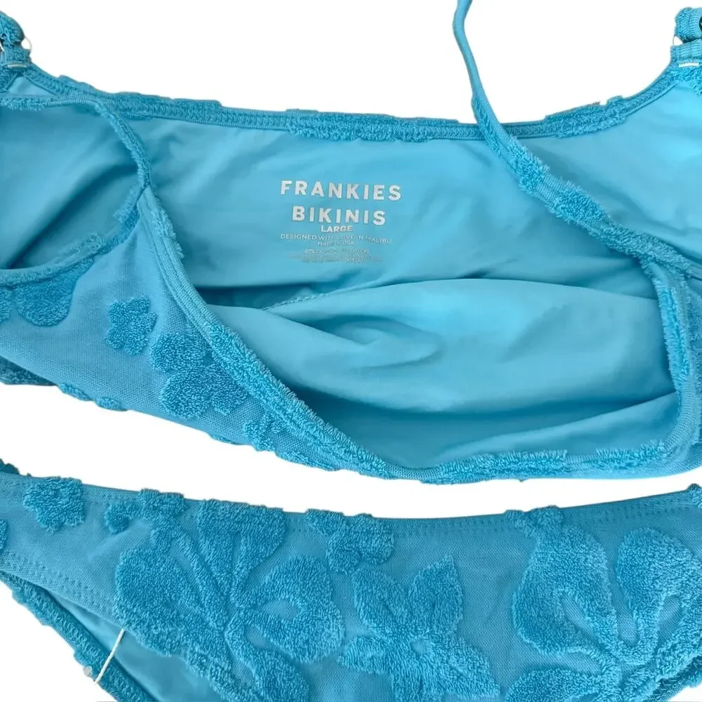 Frankies Bikinis Dallas Terry Jacquard Blue Set Bralette Bikini Top Boots